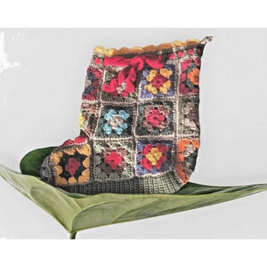 Cottagecore Granny Squares Stocking Hand Knitted Floral Gnome Bootie VTG Fairy